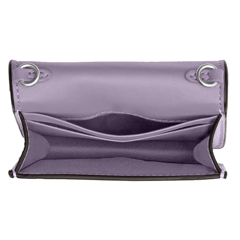 Coach Mini Wallet On A Chain With Floral Applique Silver Lilac # CAL71