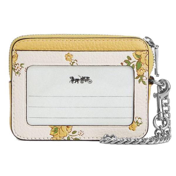 Coach Zip Card Case With Floral Print Silver Chalk Multi # CAU44