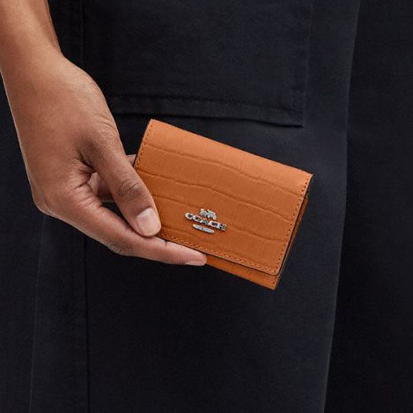 Coach Micro Wallet Silver Washed Orange # CU914