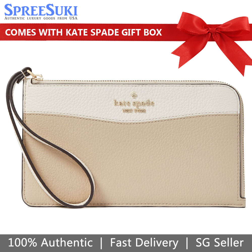 Kate Spade Large Wristlet Lucy Medium L-Zip Wristlet Light Sand # KE575