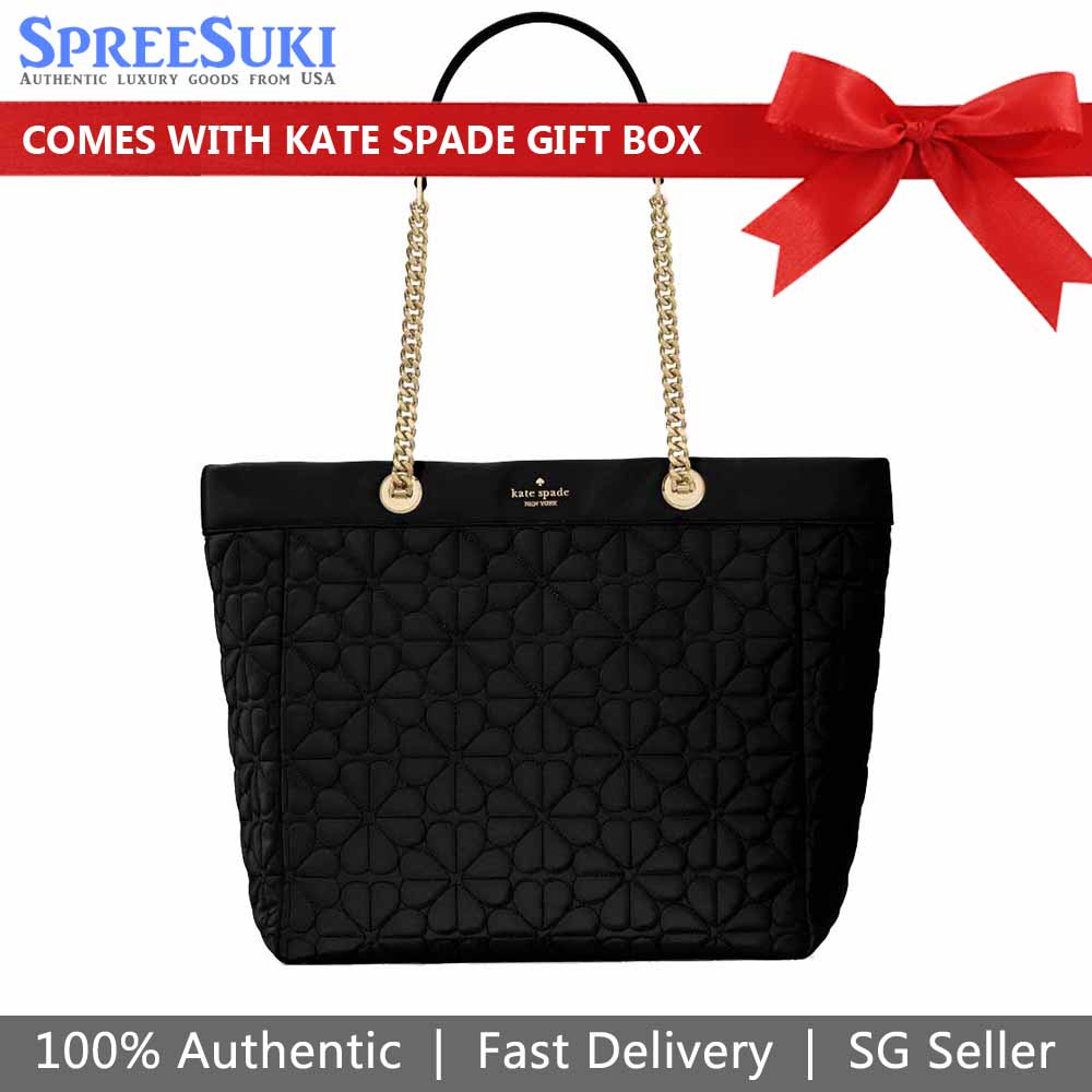 Kate Spade Spade Flower Quilted Nylon Xl Tote Black # KK074