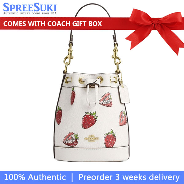 Coach Mini Bucket Bag With Strawberry Print Chalk Multi # CAL11