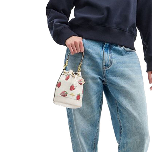 Coach Mini Bucket Bag With Strawberry Print Chalk Multi # CAL11