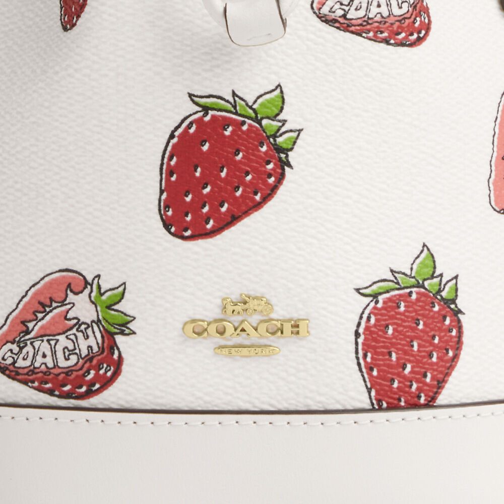 Coach Mini Bucket Bag With Strawberry Print Chalk Multi # CAL11