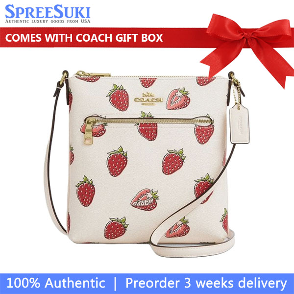 Coach Mini Rowan File Bag With Strawberry Print Chalk Multi # CAQ09