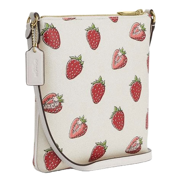 Coach Mini Rowan File Bag With Strawberry Print Chalk Multi # CAQ09