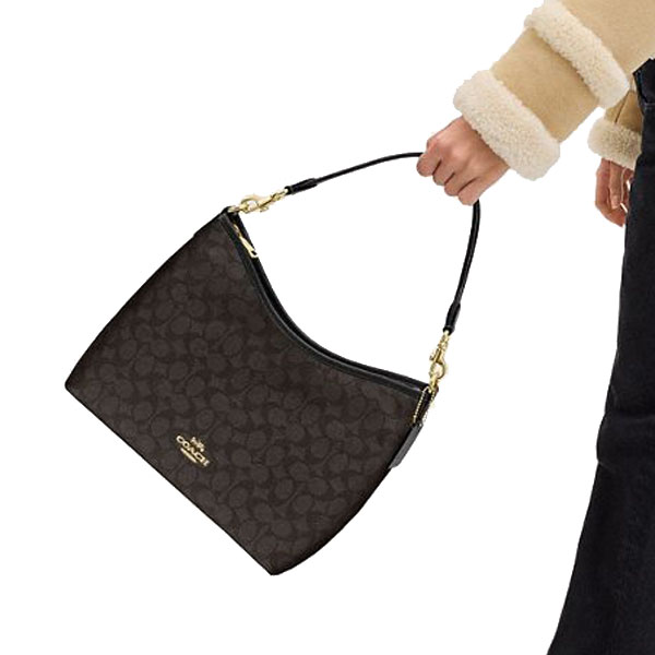 Coach Laurel Shoulder Bag In Signature Canvas Walnut Black # CV975