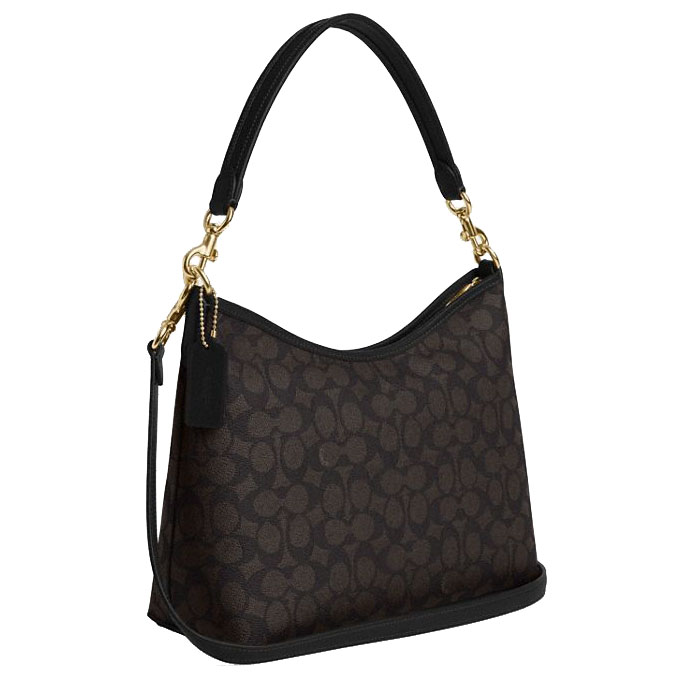 Coach Laurel Shoulder Bag In Signature Canvas Walnut Black # CV975