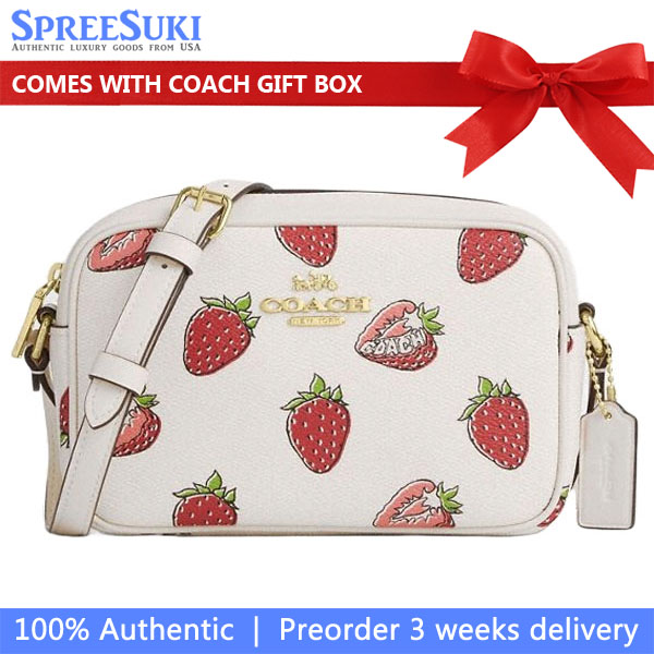 Coach Mini Jamie Camera Bag With Strawberry Print Chalk Multi # CBA80