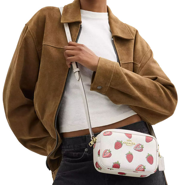 Coach Mini Jamie Camera Bag With Strawberry Print Chalk Multi # CBA80