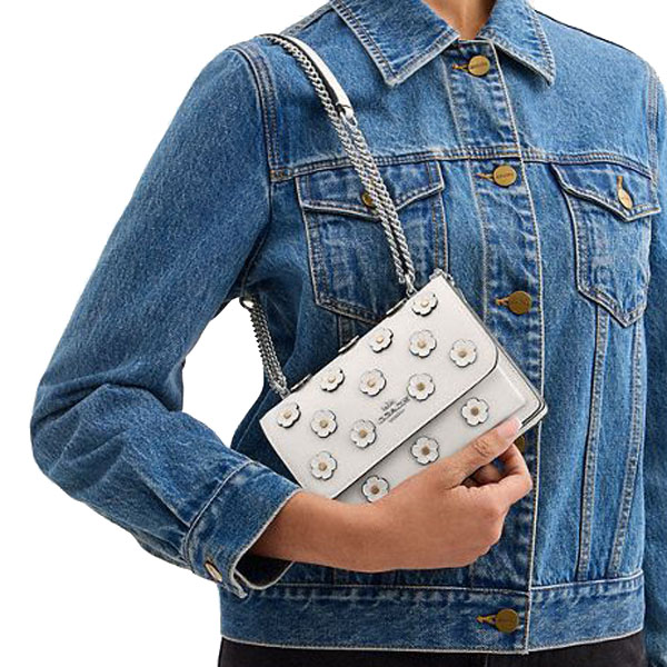Coach Mini Klare Crossbody Bag With Floral Applique Silver Chalk # CAK00