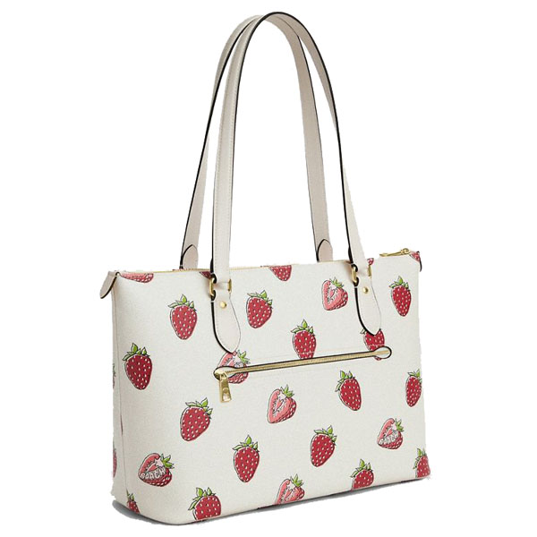 Coach Gallery Tote Bag With Strawberry Print Chalk Multi # CAR34