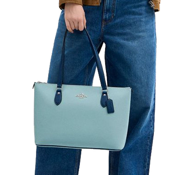 Coach Gallery Tote Bag In Colorblock Silver Light Blue Deep Blue # CAR35