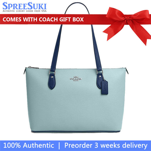 Coach Gallery Tote Bag In Colorblock Silver Light Blue Deep Blue # CAR35