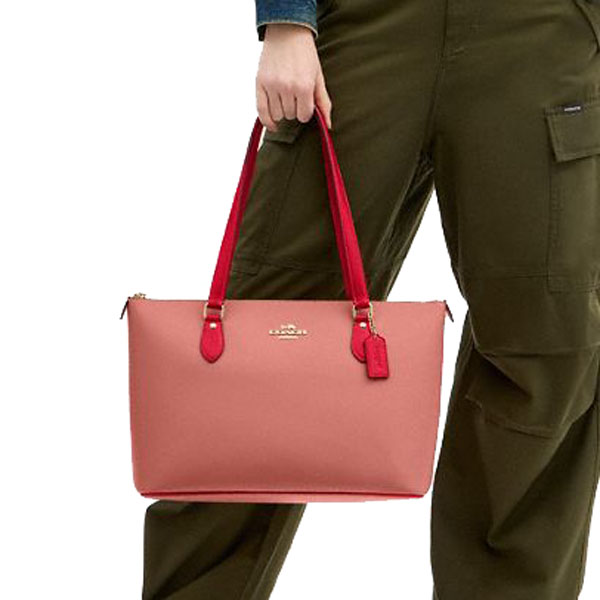 Coach Gallery Tote Bag In Colorblock Burnt Coral Bold Red # CAR35