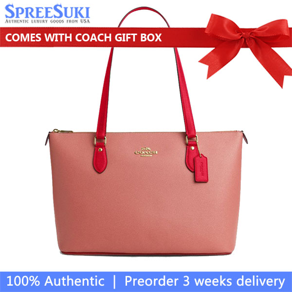 Coach Gallery Tote Bag In Colorblock Burnt Coral Bold Red # CAR35