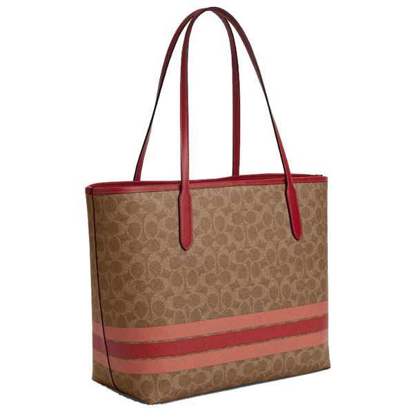 Coach City Tote Bag In Signature Canvas With Stripe Tan Multi # CAL86