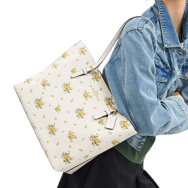 Coach Mollie Tote Bag With Floral Print Chalk Multi # CBF11