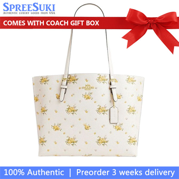 Coach Mollie Tote Bag With Floral Print Chalk Multi # CBF11