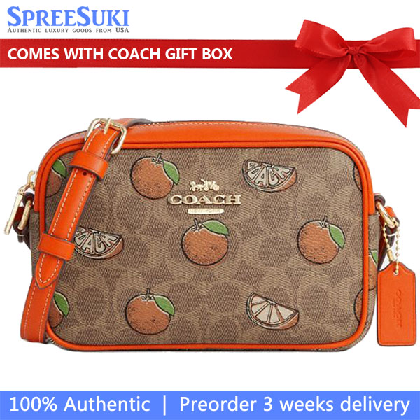 Coach Mini Jamie Camera Bag In Signature Canvas With Orange Print Tan Multi # CBA81