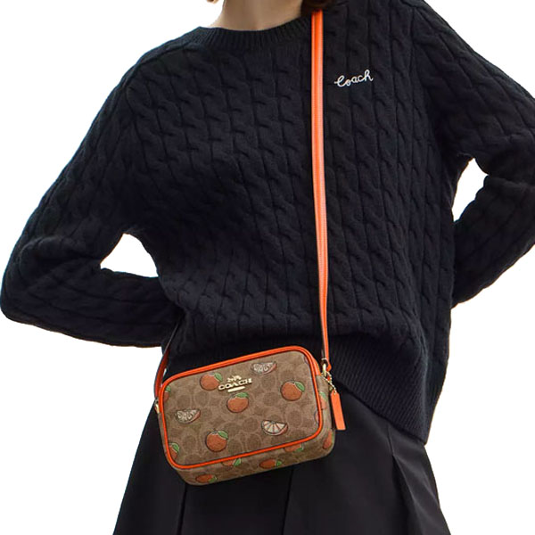 Coach Mini Jamie Camera Bag In Signature Canvas With Orange Print Tan Multi # CBA81