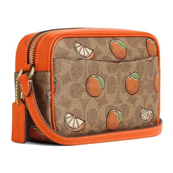 Coach Mini Jamie Camera Bag In Signature Canvas With Orange Print Tan Multi # CBA81