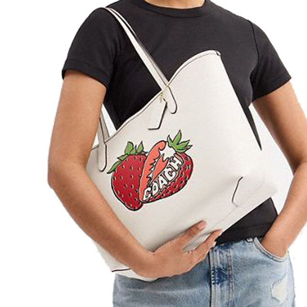Coach City Tote Bag With Strawberry Graphic Chalk Multi # CAL64