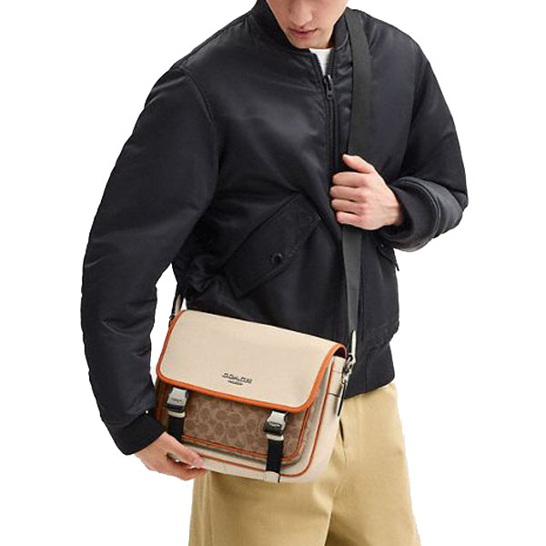 Coach Racer Messenger In Colorblock Signature Canvas Gunmetal Ivory Multi # CAJ79