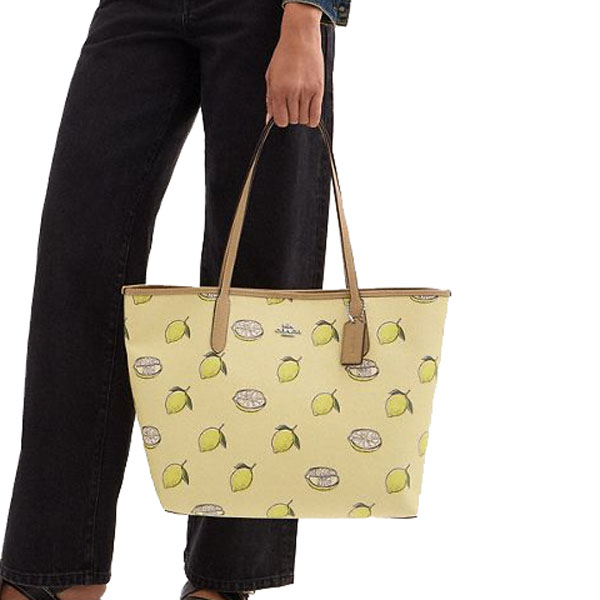 Coach City Tote Bag With Lemon Print Silver Garden Glade Multi # CAL76