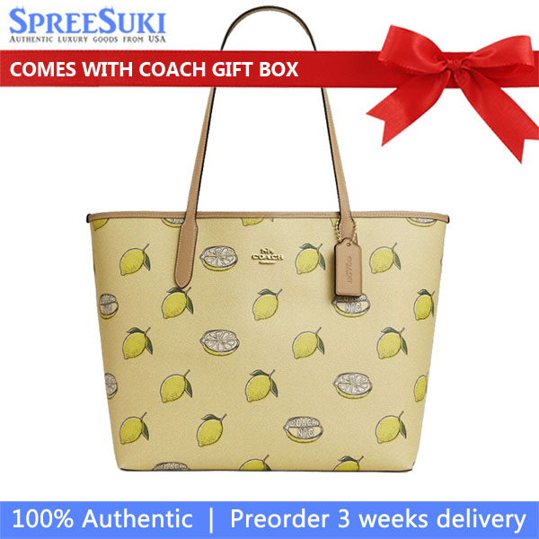 Coach City Tote Bag With Lemon Print Silver Garden Glade Multi # CAL76