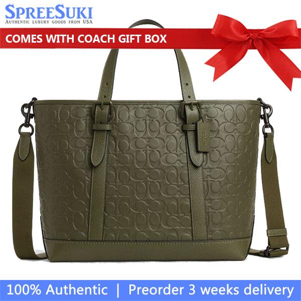 Coach Warner Tote Bag In Signature Leather Olive Drab # CAJ78