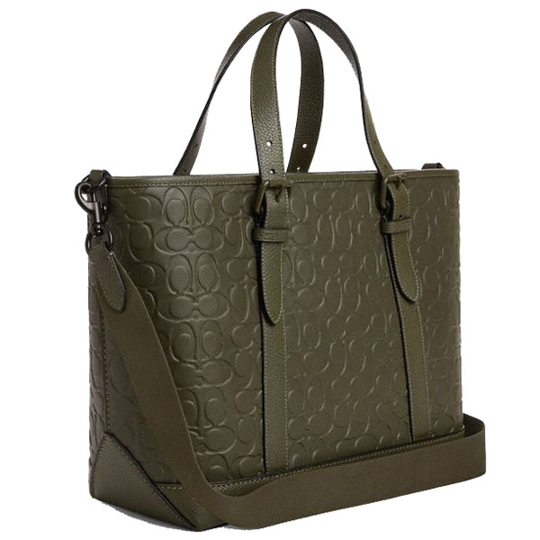 Coach Warner Tote Bag In Signature Leather Olive Drab # CAJ78
