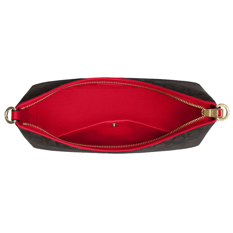Coach Laurel Shoulder Bag In Signature Canvas Walnut Bold Red # CV975