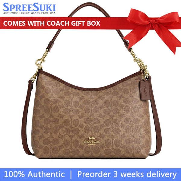 Coach Laurel Shoulder Bag In Signature Canvas Tan Brown # CV975