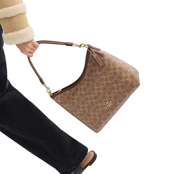 Coach Laurel Shoulder Bag In Signature Canvas Tan Brown # CV975