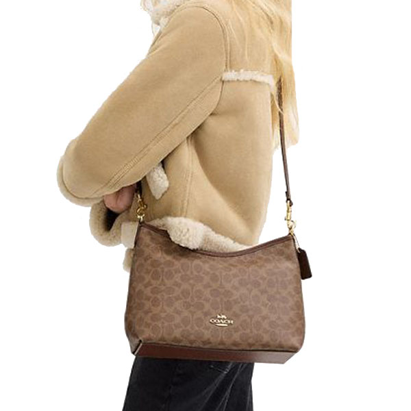 Coach Laurel Shoulder Bag In Signature Canvas Tan Brown # CV975