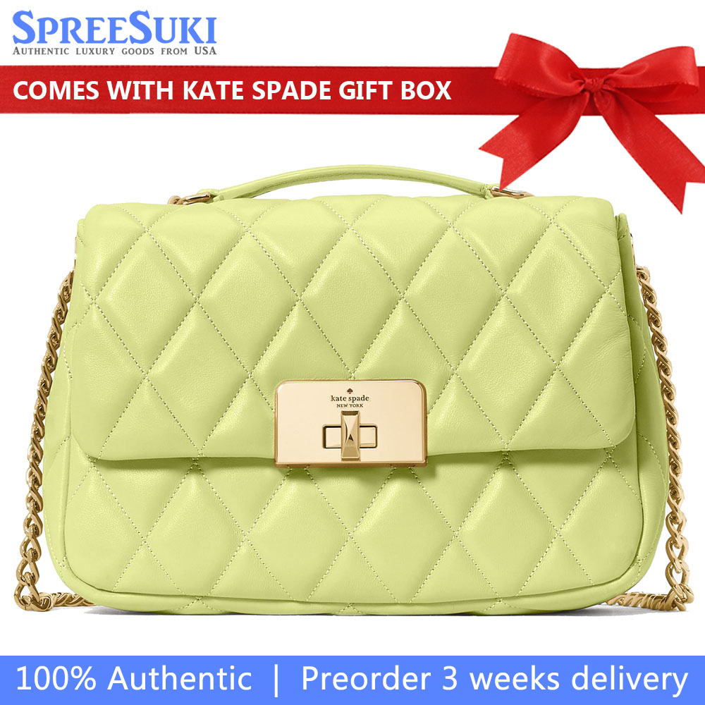 Kate Spade Carey Quilted Small Flap Crossbody Lime Slushy # KJ949