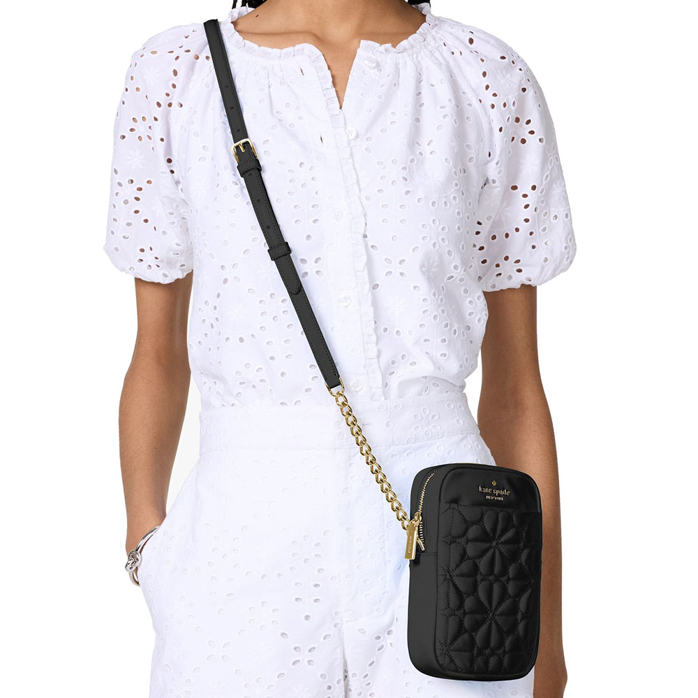 Kate Spade Spade Flower Quilted Fabric Phone Crossbody Black # KK898