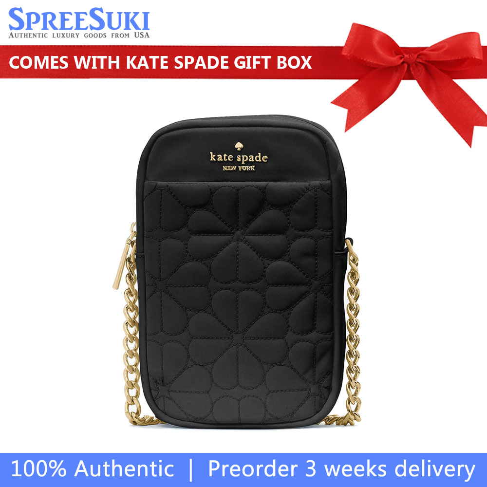 Kate Spade Spade Flower Quilted Fabric Phone Crossbody Black # KK898