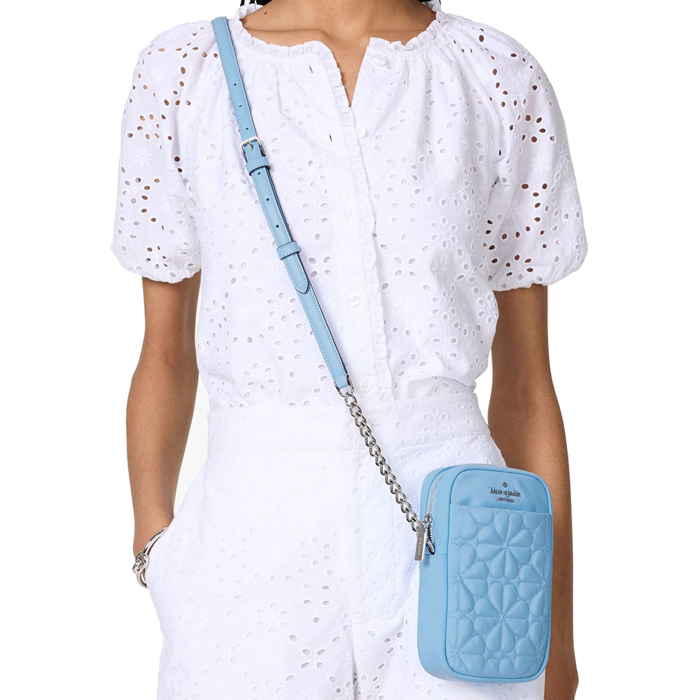 Kate Spade Spade Flower Quilted Fabric Phone Crossbody Montauk Blue # KK898