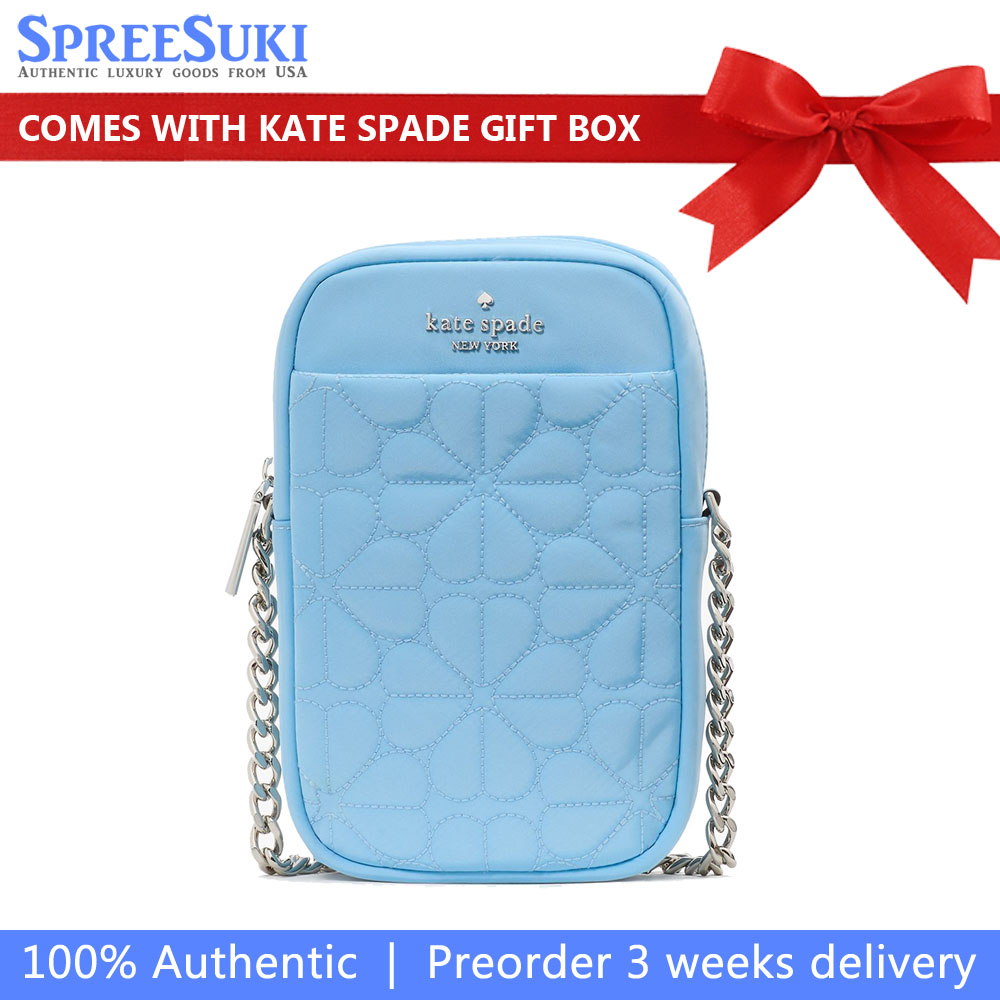 Kate Spade Spade Flower Quilted Fabric Phone Crossbody Montauk Blue # KK898