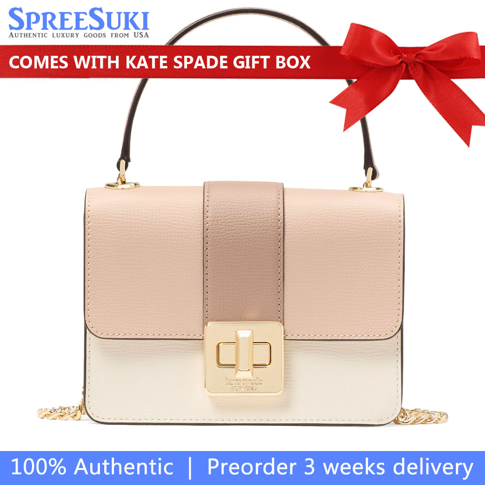 Kate Spade Phoebe Turnlock Mini Flap Crossbody Toasted Hazelnut Multi # KK897