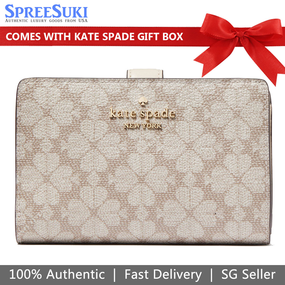 Kate Spade Medium Wallet Spade Flower Pvc Medium Compact Bifold Wallet Dark Beige # KG488D3