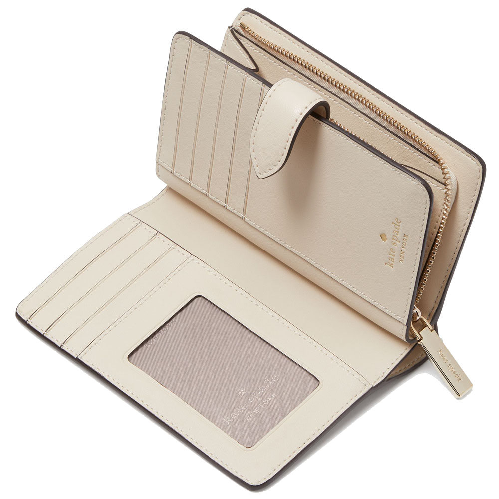 Kate Spade Medium Wallet Spade Flower Pvc Medium Compact Bifold Wallet Dark Beige # KG488D3