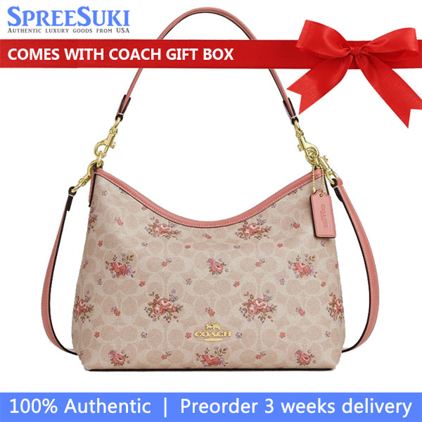 Coach Laurel Shoulder Bag In Signature Canvas With Floral Print Sand Multi # CAL36