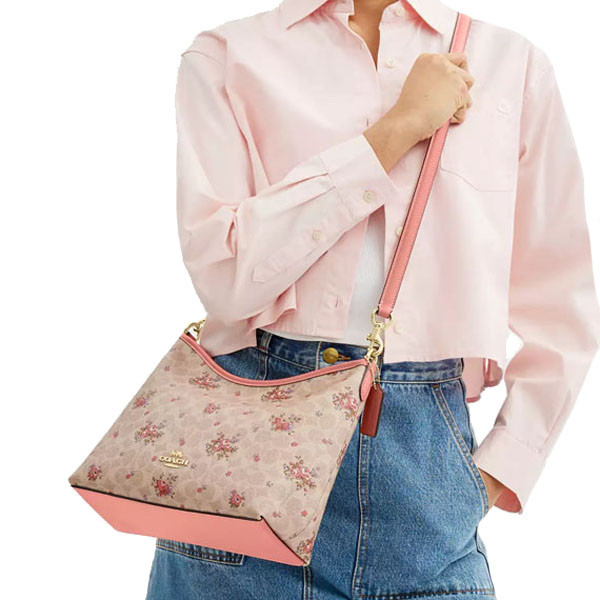 Coach Laurel Shoulder Bag In Signature Canvas With Floral Print Sand Multi # CAL36