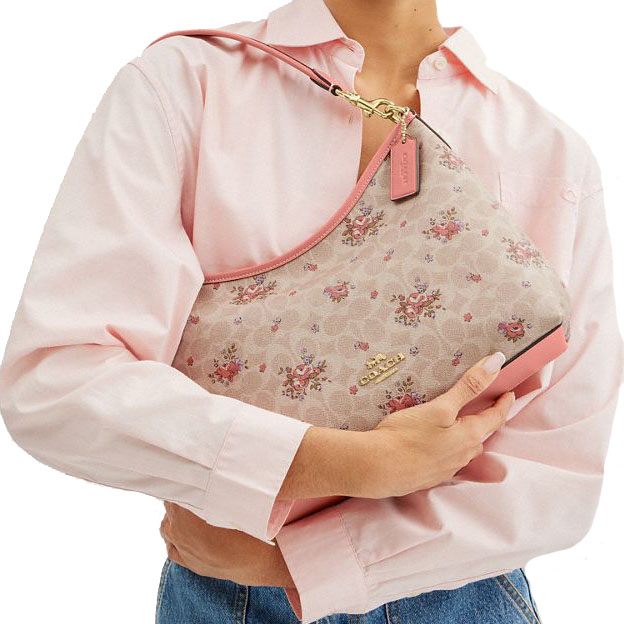 Coach Laurel Shoulder Bag In Signature Canvas With Floral Print Sand Multi # CAL36