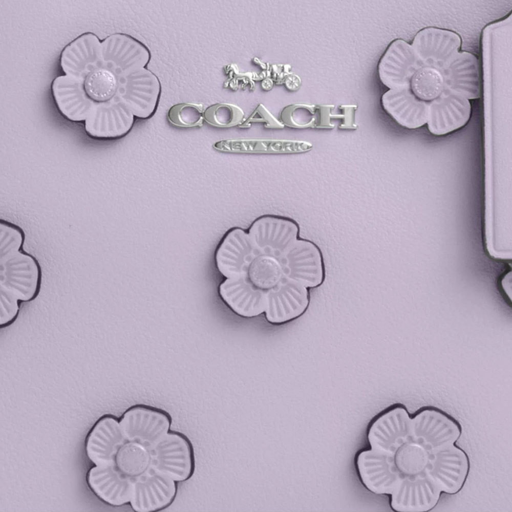 Coach Satchel Crossbody Bag With Floral Applique Silver Lilac # CAJ99