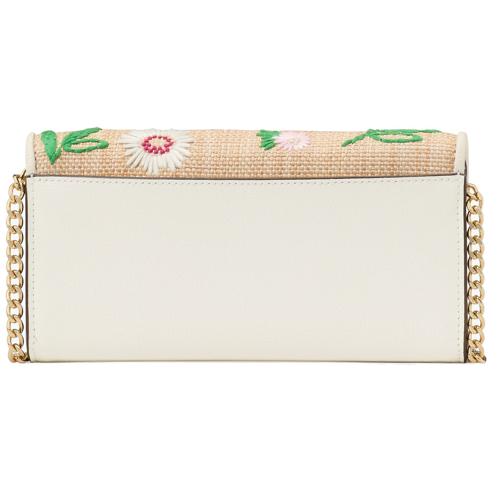 Kate Spade Phoebe Straw Turnlock Wallet-On-Chain Natural Multi # KK919
