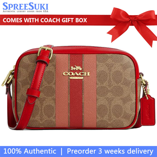 Coach Mini Jamie Camera Bag In Signature Canvas With Stripe Tan Multi # CAQ42